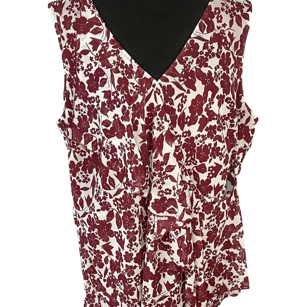 Daisy Fuentes Tank Blouse Mock Wrap Red White 2X 2XL XX